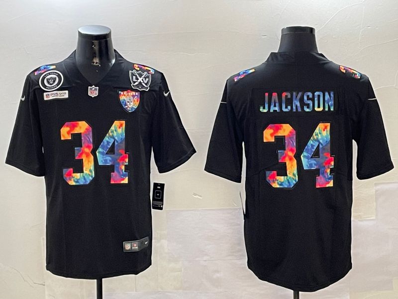 Men Oakland Raiders #34 Jackson Black Rainbow 2024 Nike Limited NFL Jersey style 4